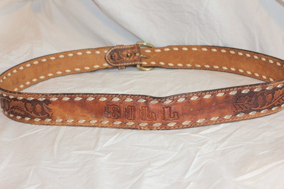 VINTAGE BILL LEATHER Belt,vintage men Bill leather belt,vintage tooled Bill leather belt,vintage name Bill leather belt,name Bill belt,Bill