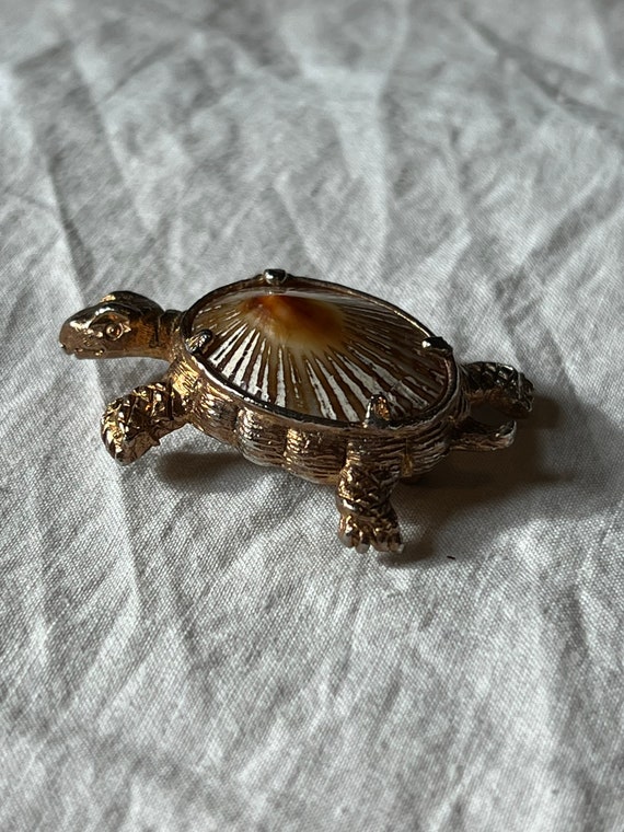 VINTAGE TURTLE SHELL Brooch,vintage turtle gold b… - image 10