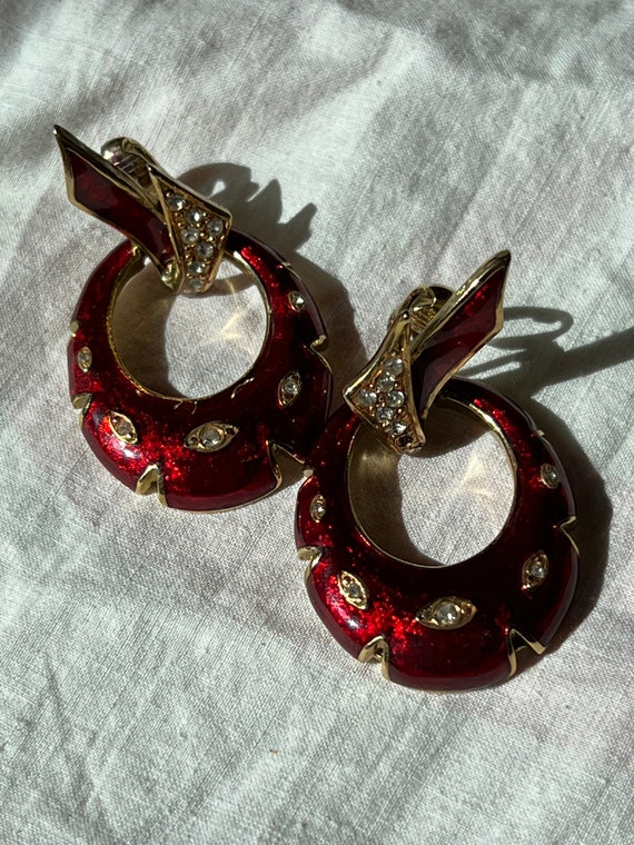 VINTAGE BIG RED Earrings,vintage big christmas ea… - image 1