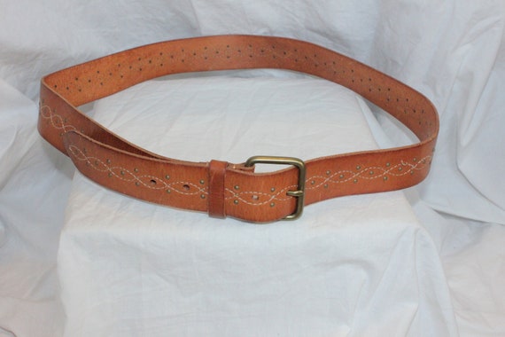 BOHO BUCKLE LEATHER Belt,brown leather wide belt,… - image 4