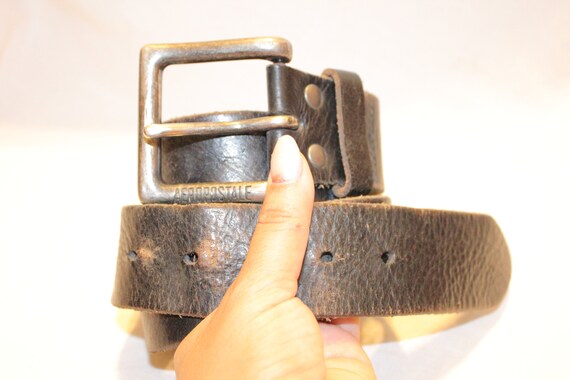 VGT LEATHER BELT,vintage black silver leather bel… - image 2