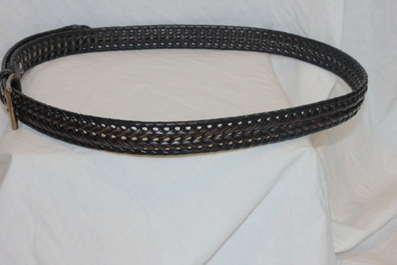 VINTAGE BRAIDED LEATHER Belt,black brown leather … - image 8