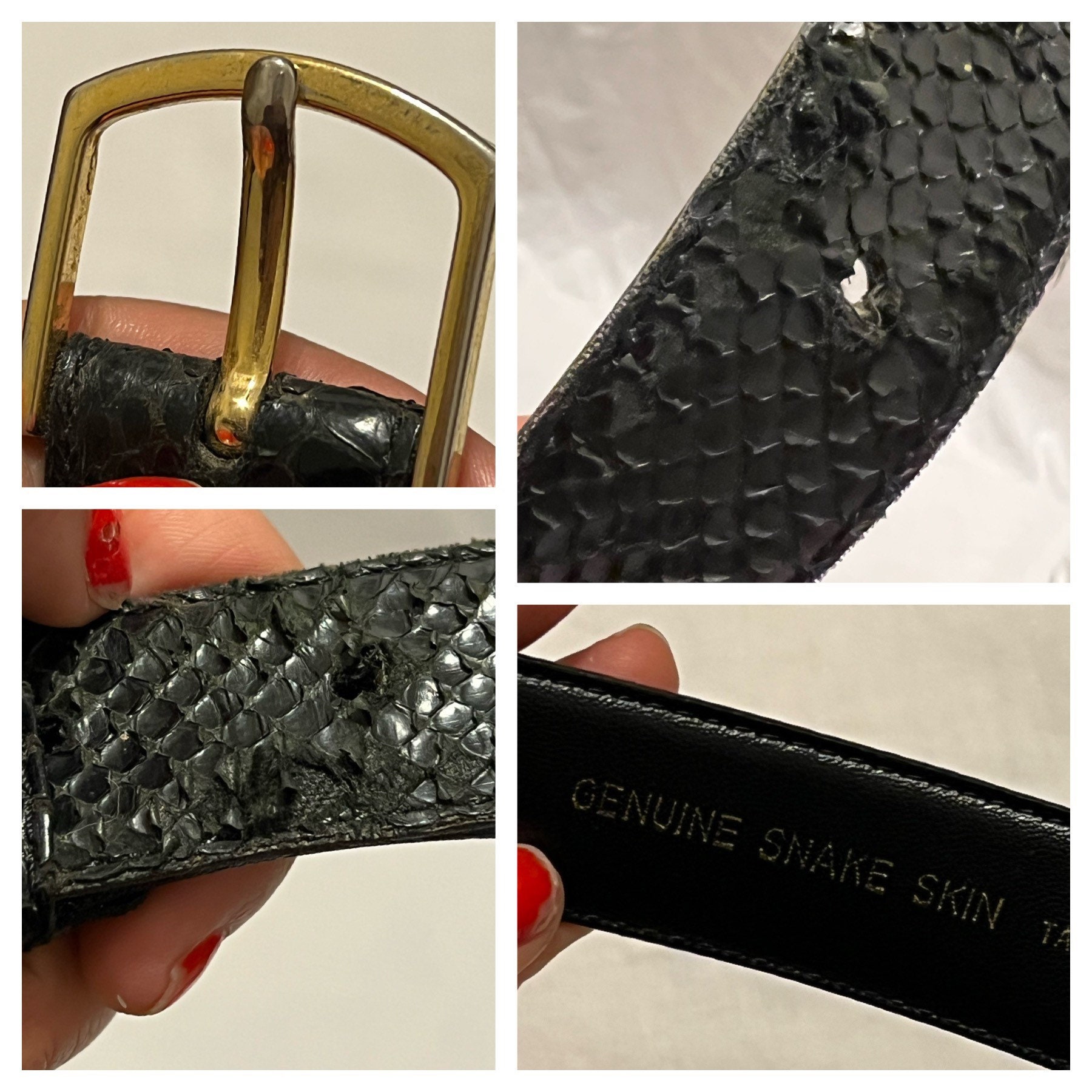 VINTAGE SNAKE SKIN Belt,vintage Snake Belt,vintage Black  display picture 2