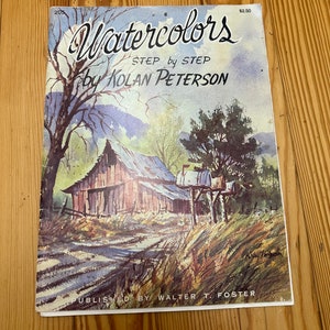 1970s,Walter Foster WATERCOLOR Book,walter foster art books,walter foster painting books,vintage watercolor book,vintage landscape book