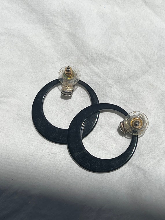 VGT BLACK HOOP Earrings,vintage black hoops,vinta… - image 10