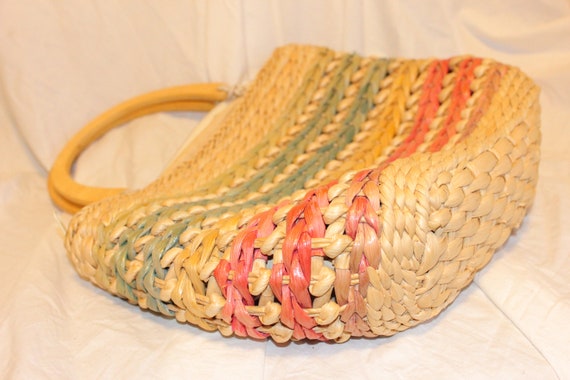 VGT RAFFIA PURSE,vintage raffia bag,vintage boho … - image 7