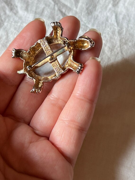 VINTAGE TURTLE SHELL Brooch,vintage turtle gold b… - image 5
