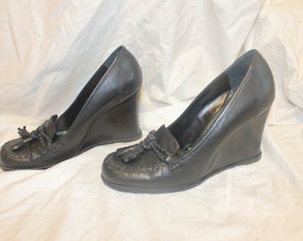7.5 ZWART LEDEREN PLATFORM Wig, zwarte wig platforms, zwarte wig platform laarzen, zwarte wig platform hiel, 7.5 lederen wig platforms