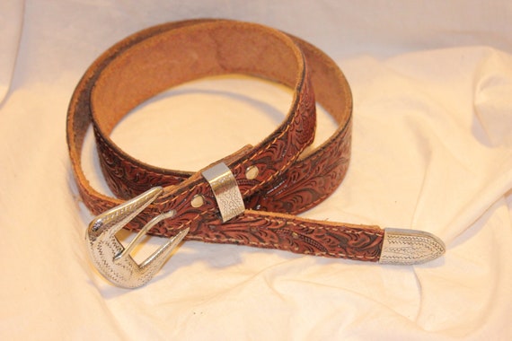 VINTAGE TOOLED LEATHER Belt,vintage tooled leathe… - image 5