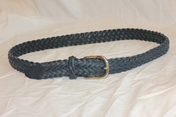 VINTAGE BRAIDED LEATHER Belt,vgt gold buckle belt… - image 2