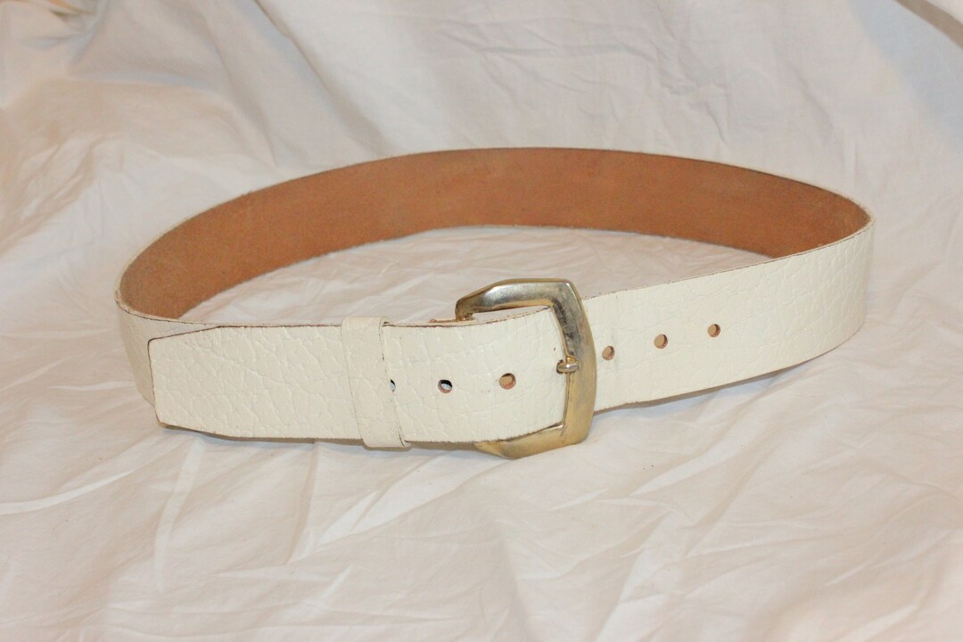 VINTAGE WHITE LEATHER Belt,white Leather Belt,classic Leather Belt