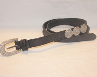 PASEK WINTAGE WESTERN Damski,pasek western,srebrna klamra paska western,czarny pasek western vintage,czarny pasek vintage ze srebrną klamrą