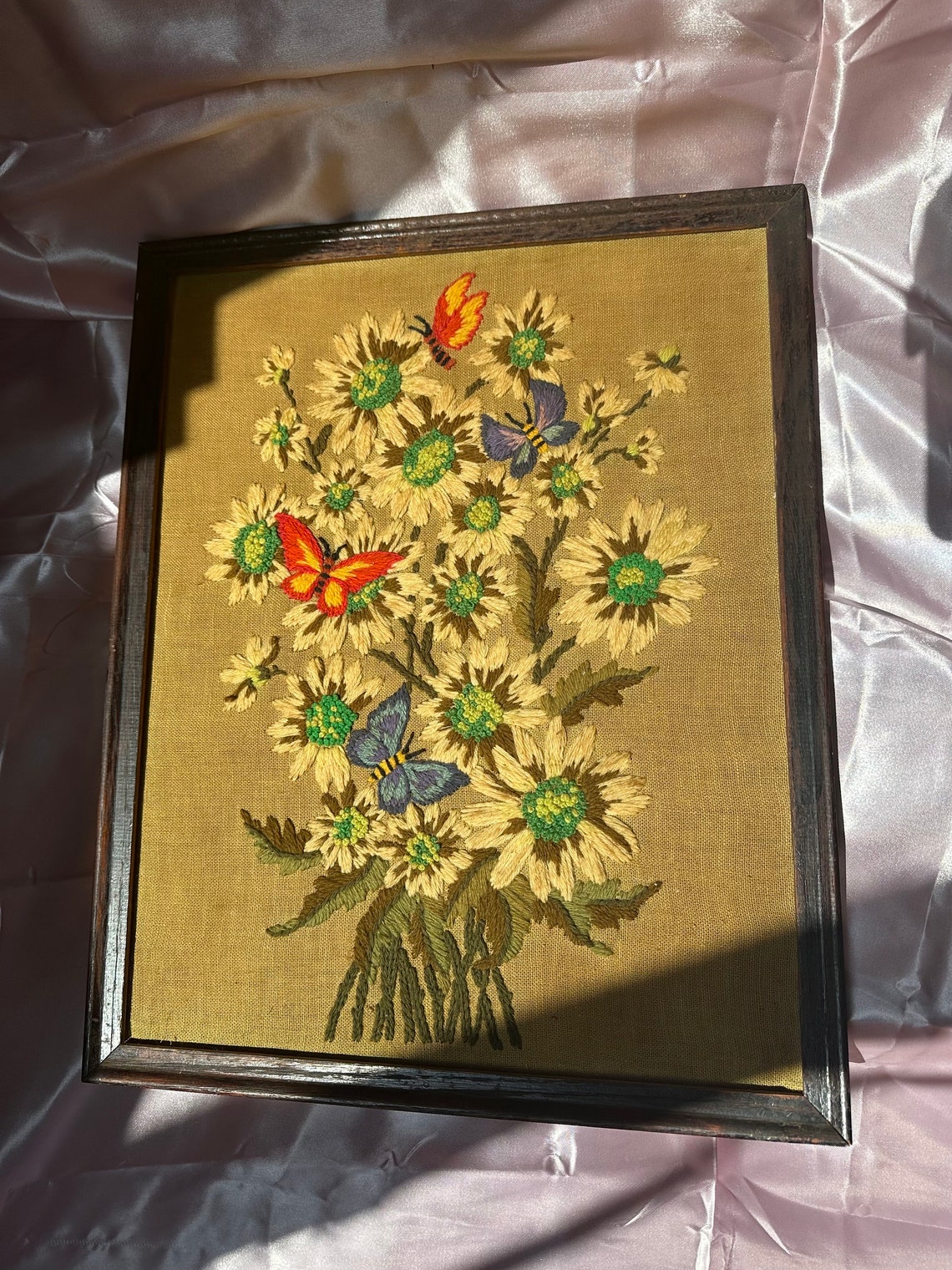 Broderie Crewel Vintage Fait Main - Thème Automne Irlande - Cottage-core