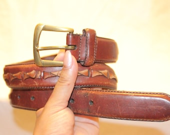 VGT CINTURÓN DE CUERO TRENZADO, cinturón de cuero marrón, cinturón de cuero trenzado trenzado de mujer, cinturón de cuero trenzado medio vintage, cinturón