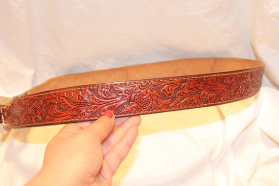 VINTAGE TOOLED LEATHER Belt,vintage tooled leathe… - image 6