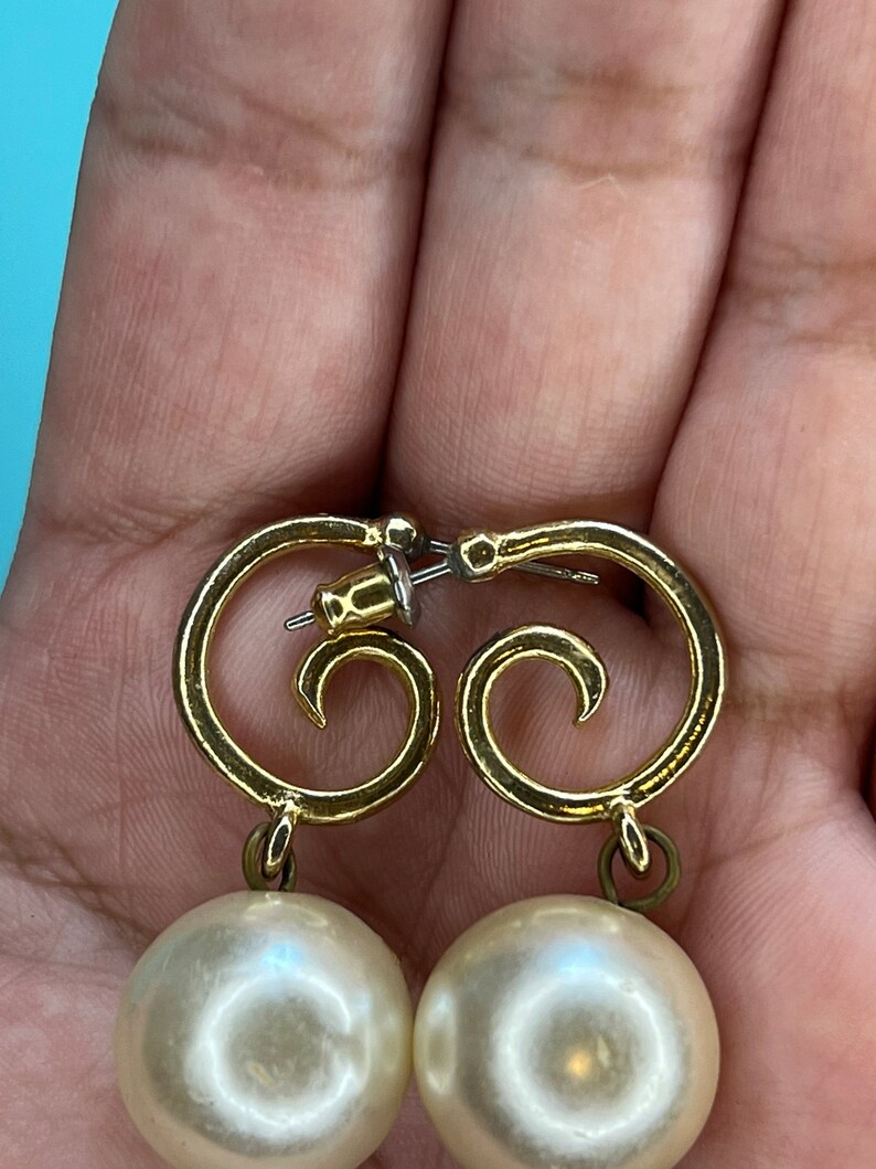 Vintage Pearl Geometric Pendant Drop Earrings