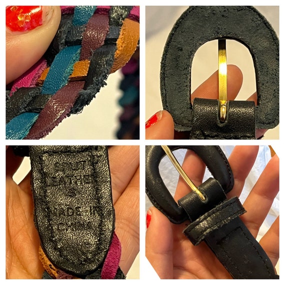 Vintage Black Leather multi color belt Vintage Black Leather Multi-color Mirrored Belt - Etsy main image 3