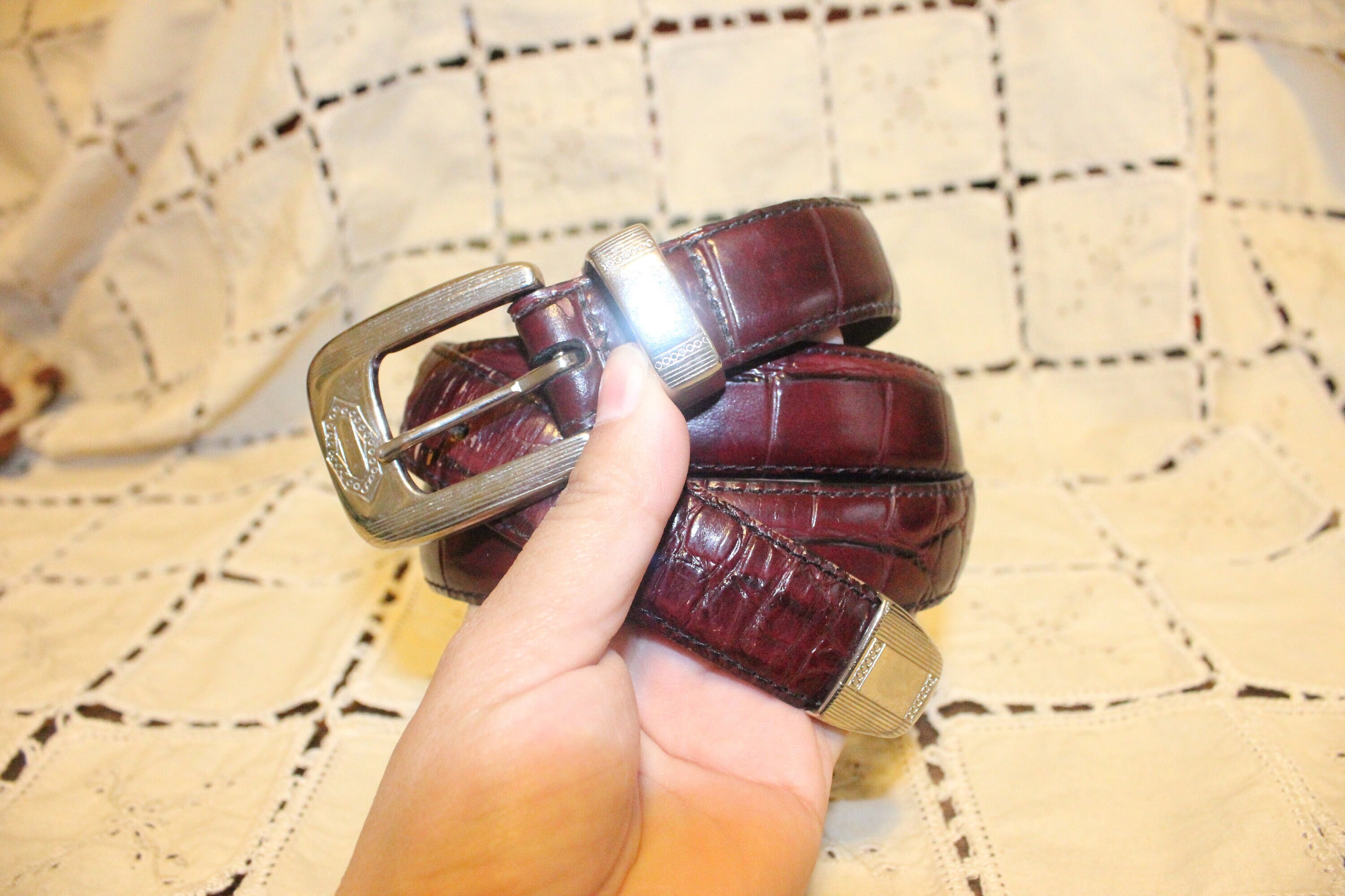 Vintage Marshall Fields Alligator Belt Women\'s Size 32 Brown Leather Italian Classic belt brown vintage alligator - round scales - Maison  main image 2