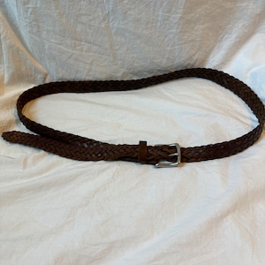 VINTAGE BRAIDED LEATHER Belt,vgt leather buckle belt,braided leather belt womens,vintage large braided leather belt,leather brown belt