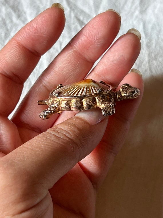 VINTAGE TURTLE SHELL Brooch,vintage turtle gold b… - image 3