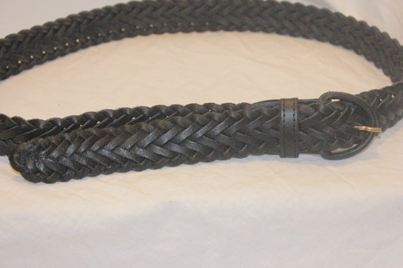 VINTAGE BLACK BRAIDED Leather Belt,black leather … - image 5