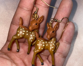 KAWAII DEER EARRINGS,deer earrings,woodland earrings,country earrings,reindeer earrings,christmas earrings,fawn earrings,bambi earrings