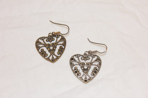 VINTAGE HEART DANGLE Earrings,vintage long heart … - image 1