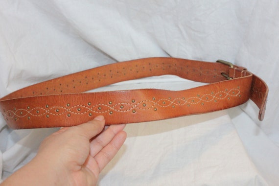 BOHO BUCKLE LEATHER Belt,brown leather wide belt,… - image 9