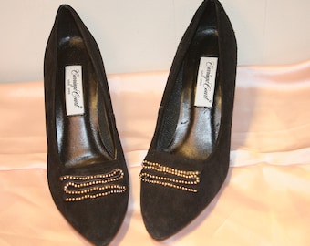 8.5 TACONES VINTAGE NEGROS, tacones vintage mujer, tacones vintage diseñador, tacones vintage talla 8.5, tacones vintage lindos, tacones vintage elegantes