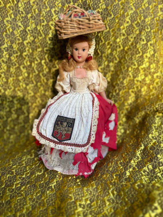 * antique doll ୨୧ ストローハットの ペグドールさん Vintage Baby Doll Antique Composition Head Doll Cracked Busted