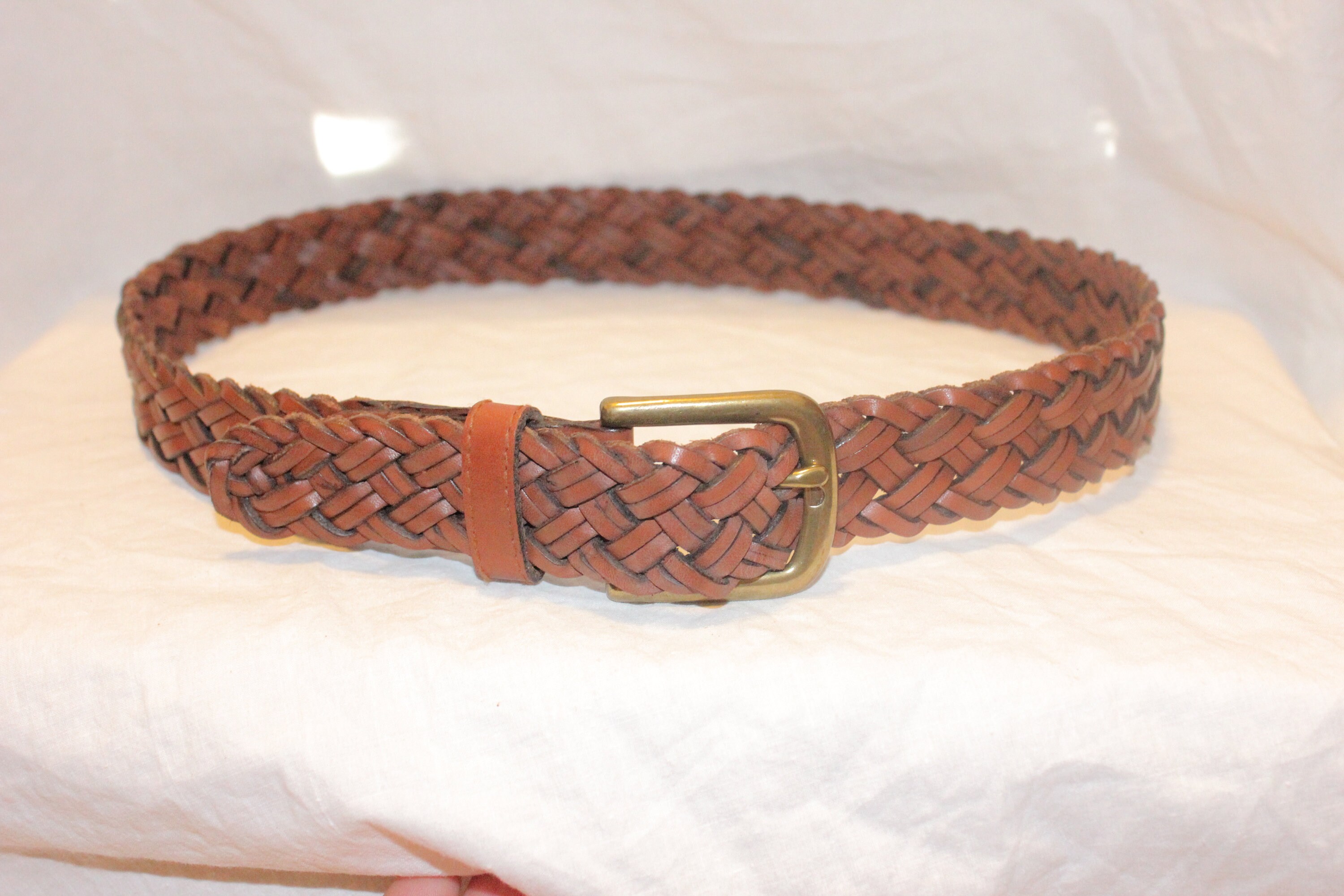 Vintage Fossil Leather Woven Braided Belt Size Large Deep Brown Bohemian Western Vintage Chocolate Brown Braided Leather Belt: Boho Style  main image 3