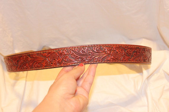 VINTAGE TOOLED LEATHER Belt,vintage tooled leathe… - image 9