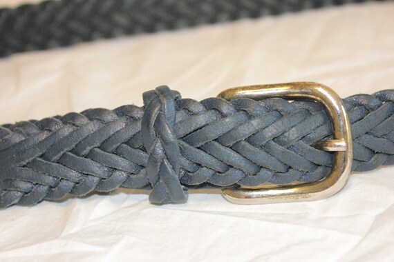 VINTAGE BRAIDED LEATHER Belt,vgt gold buckle belt… - image 3