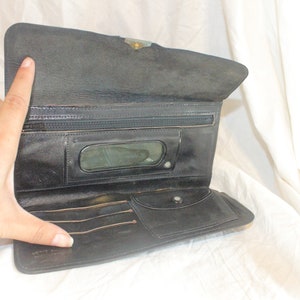 CARTERA DE SOBRE DE CUERO VINTAGE, titular de tarjeta de billetera de cuero negro, billetera de cuero de espejo vintage, billetera de titular de tarjeta de cuero vintage, billetera