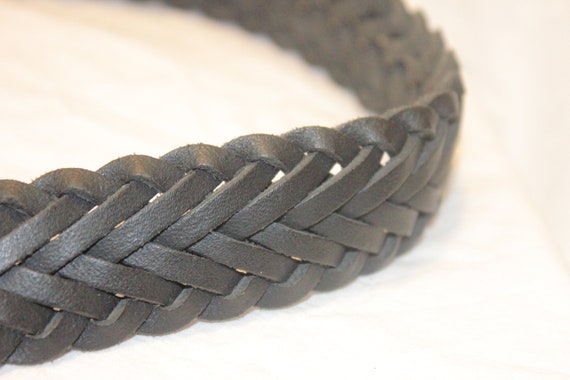 VINTAGE BLACK BRAIDED Leather Belt,black leather … - image 7