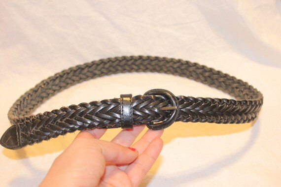 VINTAGE BLACK BRAIDED Leather Belt,black leather … - image 2