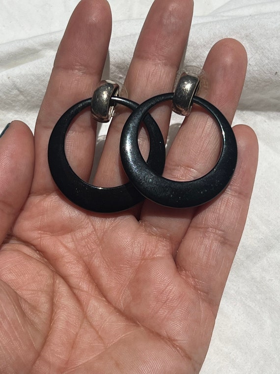 VGT BLACK HOOP Earrings,vintage black hoops,vinta… - image 2