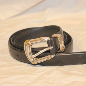 Fossil Embossed Black Leather Belt with Metal Buckle and Metal detail - Large FOSSIL Black Leather Belt Artsy Metal Floral Stud Detail  main image 4