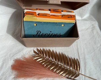 VINTAGE RECEPTENDOOS, retro receptendoos, vintage retro receptendoos, vintage stijl receptendoos, vintage bruine receptendoos, oude receptendoos, mcm-receptendoos