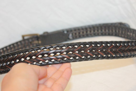 VINTAGE BRAIDED LEATHER Belt,black brown leather … - image 4