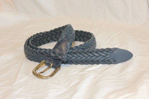 VINTAGE BRAIDED LEATHER Belt,vgt gold buckle belt… - image 1