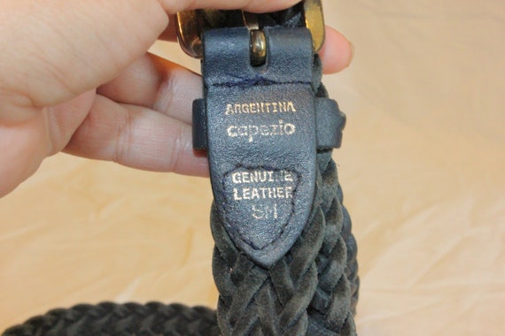 VINTAGE BRAIDED LEATHER Belt,vgt gold buckle belt… - image 5