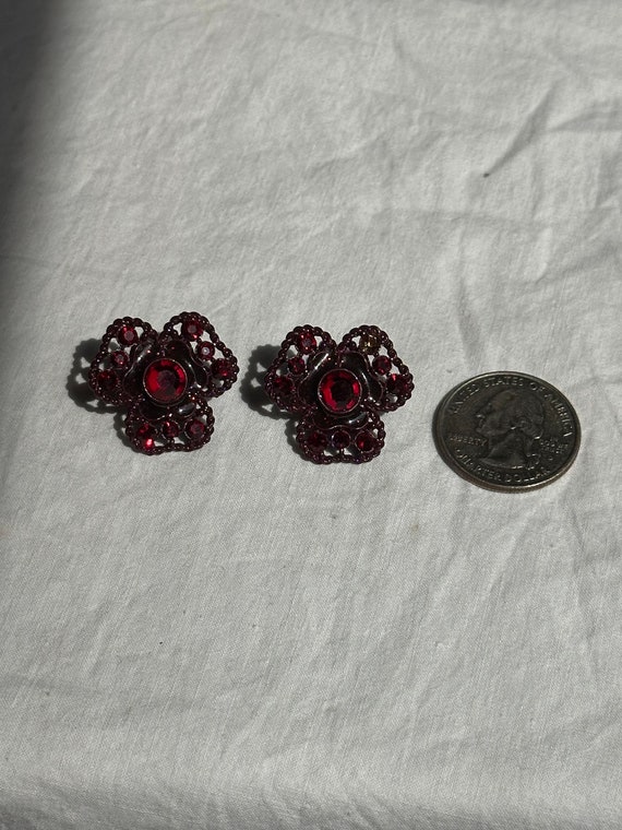 VINTAGE BEJEWELED RHINESTONE Earrings,vintage red… - image 5