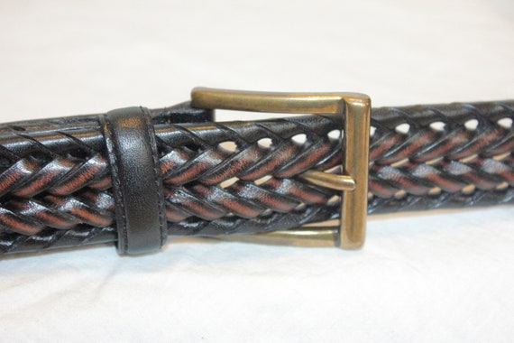 VINTAGE BRAIDED LEATHER Belt,black brown leather … - image 3