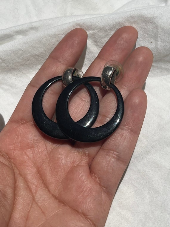 VGT BLACK HOOP Earrings,vintage black hoops,vinta… - image 9