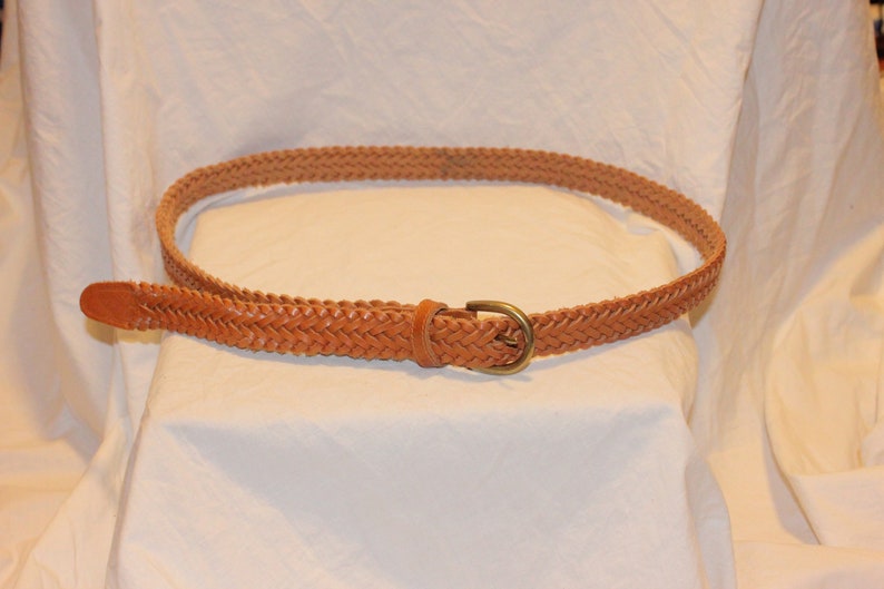 VGT BRAIDED LEATHER Belt,brown leather belt,braided leather belt womens,vintage small braided leather belt,vintage leather belt brass buckle image 2