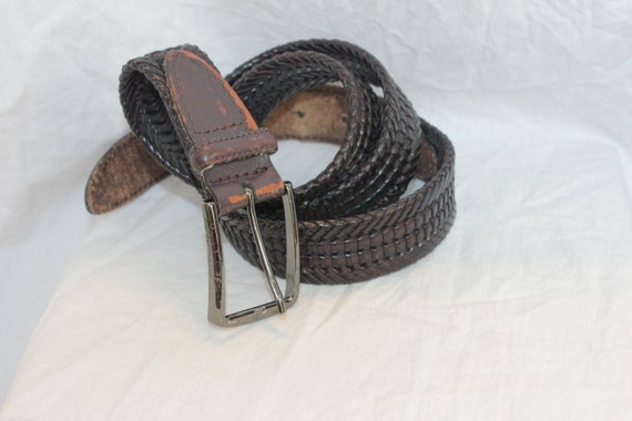 VINTAGE BRAIDED LEATHER Belt,brown leather belt,b… - image 1