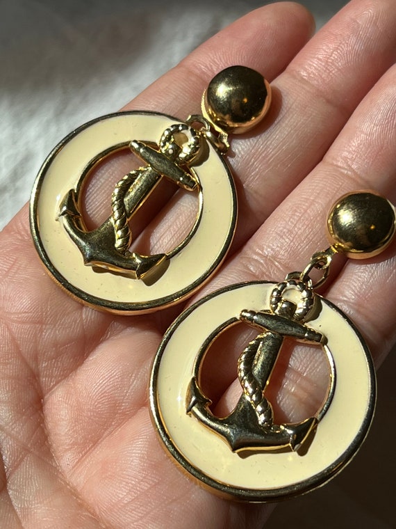 VINTAGE ANCHOR SAILOR Earrings,vintage big dangle 