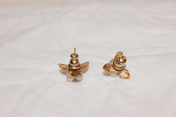 VINTAGE LEAF PEARL Earrings,vintage gold stud ear… - image 3