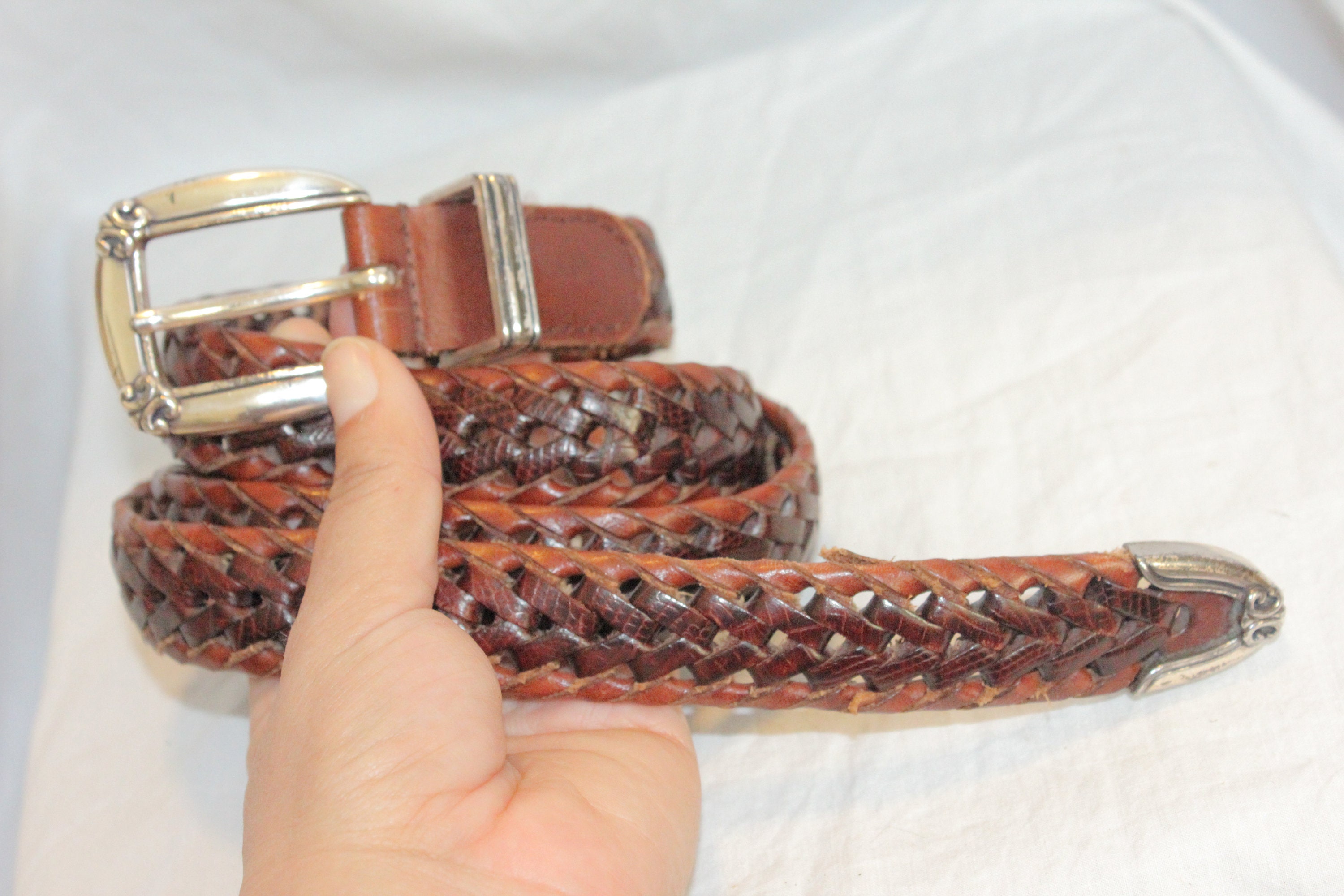 VINTAGE FOSSIL LEATHER Belt brown Leather Belt braided